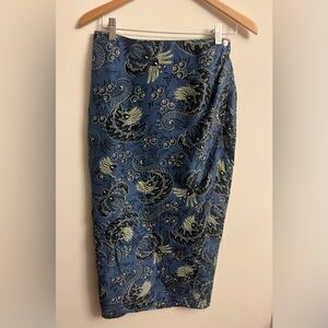 Vintage Carole Little 100% Silk Floral Paisley Maxi Skirt SIZE 10 Navy